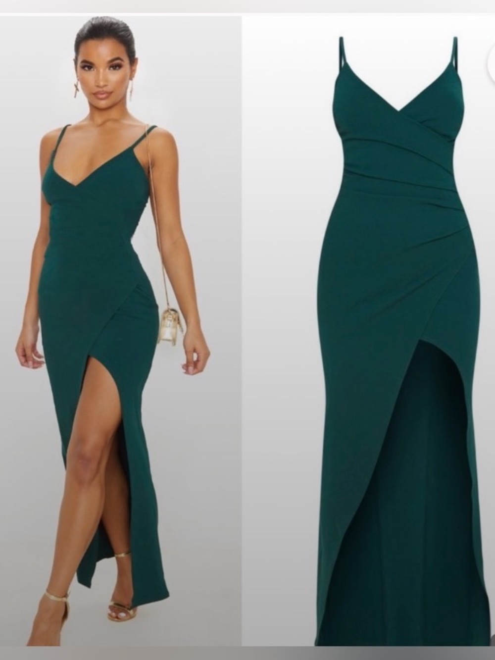 PrettyLittleThing Deep Emerald Green Draped Maxi Dress
